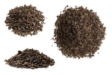 Dried tea leaves isolated on a white background.