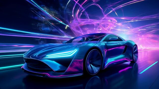 Futuristic car technology. Artificial Intelligence development for motion, performance, autonomy, efficency, safety.