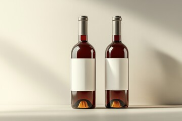 Elegant wine bottles awaiting custom labels capture attention in a softly lit modern setting