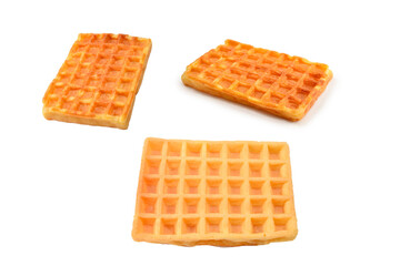 Belgian waffle isolated on white background.