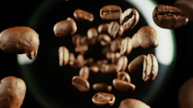 Aromatic Coffee Beans In Motion Capturing Richness And Invigorating Essence