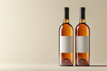 Elegant display of two wine bottles with blank labels against a warm background for tasting events or design inspiration