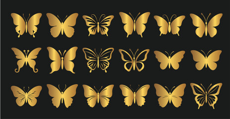 Golden color butterfly colection vector design.