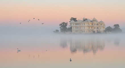 Fototapeta premium Lake palace india travel destination tourism udaipur rajasthan water building architecture landscape scenic view