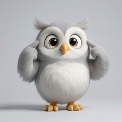 Fototapeta premium Owl Thinking Hard with Fingers to Head Illustration