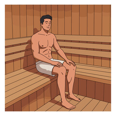 Man relaxing in a sauna, enjoying the heat and tranquility