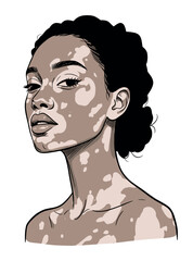 Portrait of a young woman with vitiligo showcasing natural beauty and confidence
