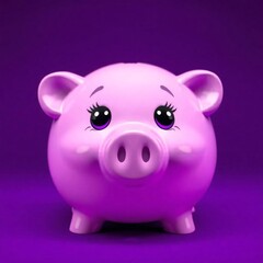 Adorable cute piggy bank, deep ultraviolet hues, vivid purples, high contrast, charming features, playful expression