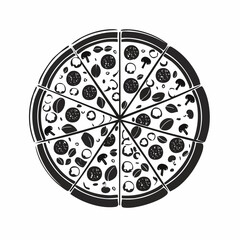 pizza black silhouette vector, Simple silhouette Design vector icon with white background. Food vector