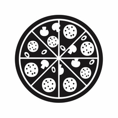 pizza black silhouette vector, Simple silhouette Design vector icon with white background. Food vector