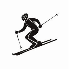 One skier racing downhill black silhouette vector with white background