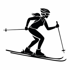 One skier racing downhill black silhouette vector with white background