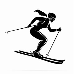One skier racing downhill black silhouette vector with white background