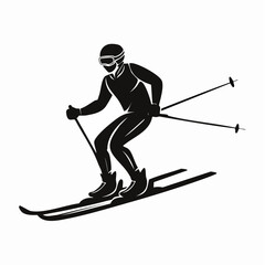 One skier racing downhill black silhouette vector with white background