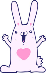 cartoon rabbit in love in bright neon color