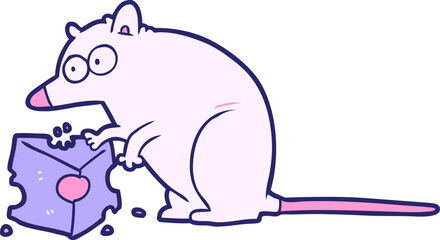 cartoon mouse with cheese in bright neon color