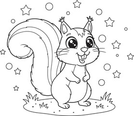 Squirrel Animal  Drawing Outline and line art Coloring Page white color background