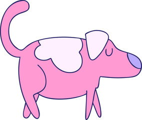 hand drawn quirky cartoon dog in bright neon color