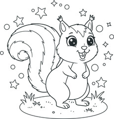 Squirrel Animal  Drawing Outline and line art Coloring Page white color background
