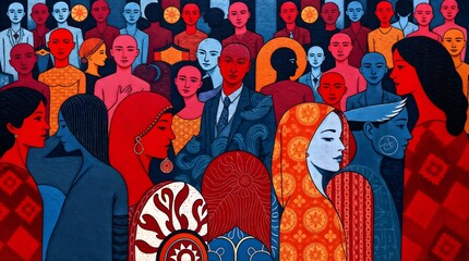 Colorful Cultural Crowd Mural – Diverse People Illustration Art