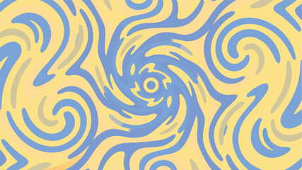 Abstract swirl pattern with blue curves and yellow background creating a dynamic and flowing design