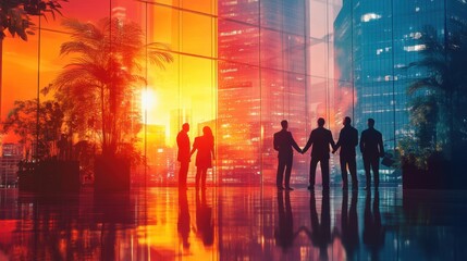 Obraz premium Asian businessman and businesswoman shaking hands in office meeting room business success and partnership concept