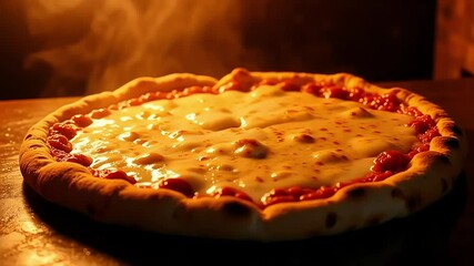 Freshly baked pizza with melting mozzarella and rich tomato sauce steams appetizingly - Powered by Adobe