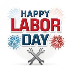 Illustration of happy labor day fireworks and tools celebrate