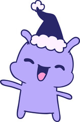hand drawn christmas cartoon of kawaii alien in bright neon color