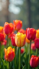 Fototapeta premium Vibrant tulips bursting forth, showcasing rich spring colors , tulips, bright, pink