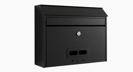Black mailbox with a lock and mail slot isolated on a white background