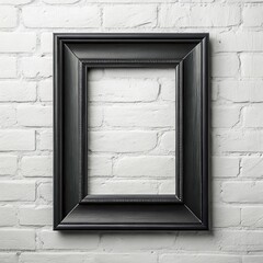 Illustration of black picture frame on a white brick wall