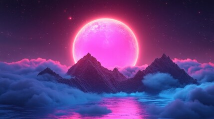 Neon blue and pink digital vaporwave abstract