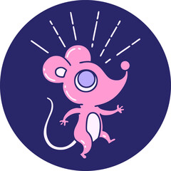 icon of a tattoo style mouse character in bright neon color