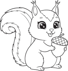 Squirrel Animal  Drawing Outline and line art Coloring Page white color background