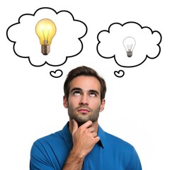 Illustration of a pensive man contemplates two ideas