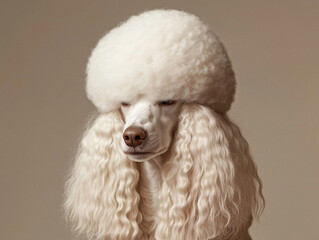 Elegantly Groomed White Poodle Showcasing Unique Cloud-Shaped Fur Style