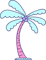 hand drawn quirky cartoon palm tree in bright neon color