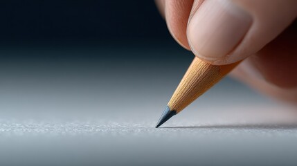 Close-up of hand writing with a pencil on paper, focusing on detail and concentration.