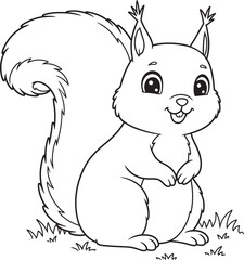 Squirrel Animal  Drawing Outline and line art Coloring Page white color background