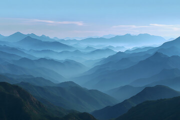 Serene Blue Mountain Ranges Hazy Distant Peaks Tranquil Landscape Scenic View mountains