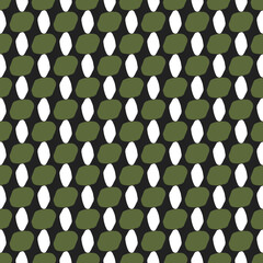Abstract pattern seamless wallpaper vector design colorful geometric texture. White, green colors shapes modern art decoration. Retro fabric sample with organic elements. Vintage style textile swatch.