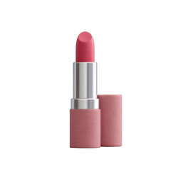 Fototapeta premium Elegant pink lipstick with cap off, isolated on white background, perfect for beauty content.