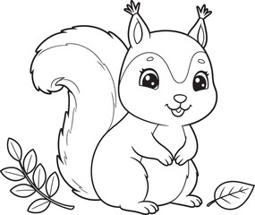 Squirrel Animal  Drawing Outline and line art Coloring Page white color background