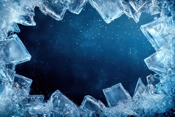 Frozen ice fragments natural environment macro photography clear view winter concept for visual impact