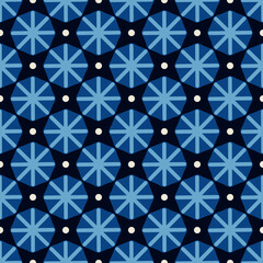 Abstract pattern seamless wallpaper vector design monochrome geometric texture. Blue, white color shapes modern art decoration. Retro fabric sample with organic elements. Vintage style textile swatch.