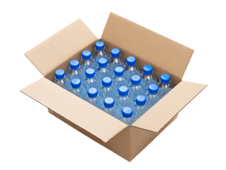Bulk Packaged Water Bottles Wholesale Clear Plastic Bottles with Blue Caps in Cardboard Box