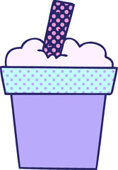 comic book style quirky cartoon ice cream pot in bright neon color