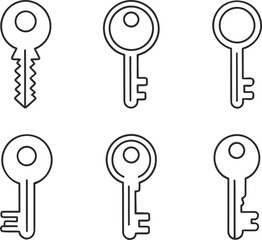 Six Simple Line Art Keys: Minimalist, Modern, Security Icons