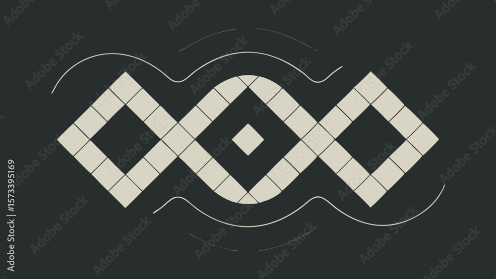 Poster abstract geometric pattern with intersecting diamonds and wavy lines